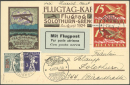 LUFTPOST SF 24.7 BRIEF, 31.8.1924, Flugtag SOLOTHURN-GRENCHEN Mit Stempel ZÜRICH 1.9.24 Auf Flugkarte Mit 40 Rp. Eindruc - Premiers Vols