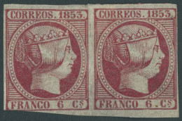 SPANIEN 17a Paar , 1853, 6 Cs. Karminrosa Im Waagerechten Paar (langer Vortrennschnitt Zwischen Den Marken) Links Unten  - Other & Unclassified