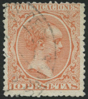 SPANIEN 201 O, 1889, 10 Pta. Ziegelrot, Rauhe Zähnung, Pracht, Mi. 100.- - Usati