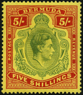 BERMUDA-INSELN 113a , 1938, 5 Sh. Rot/grün Auf Gelb (SG 118), Falzrest, Pracht, SG  140.- - Bermuda