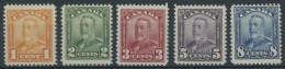 KANADA 128-30,132/3A , 1928, 1 - 3, 5 Und 8 C. König Georg V., Vierseitig Gezähnt, 5 Postfrische Prachtwerte - Altri & Non Classificati