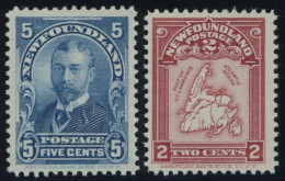 KANADA - NEUFUNDLAND 66/7 , 1899/1908, 5 C. König Georg V Und 2 C. Landkarte, Falzrest, 2 Prachtwerte, Mi. 95.- - 1857-1861