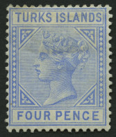 TURKS- UND CAICOS-INSELN 19 , 1881, 4 P. Hellblau, Falzreste, Pracht, Mi. 120.- - Turks & Caicos