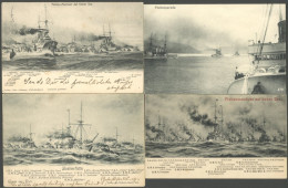 ALTE POSTKARTEN - SCHIFFE KAISERL. MARINE Flottenmanöver, Flottenparade, 4 Verschiedene Karten - Warships