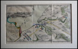 DAMGARTEN, Festungsplan Und Gesamtansicht Auf Einem Blatt, Altkolorierter Kupferstich Bei Raspische Buchhandlung 1760 - Prenten & Gravure