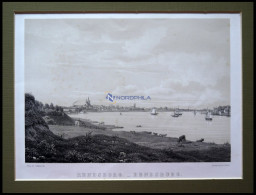 RENDSBURG, Gesamtansicht Mit Blick über Die Eider, Lithographie Mit Tonplatte Von Alexander Nay Nach J. Hellesen Bei Emi - Lithografieën