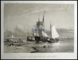 FANÖ (Parti Paa Stranden Ved Fanö), Strandszene Mit Schiffen, Lithographie Mit Tonplatte Von Alexander Nay Nach C. Frede - Litografia