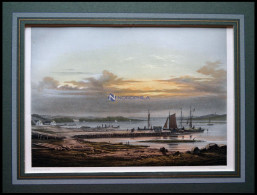 NIBE (Parti Ved Liimfjorden Ved Nibe), Limfjord, Ansicht Mit Fischerhäusern Und Booten, Kolorierte Lithographie Mit Tonp - Lithografieën