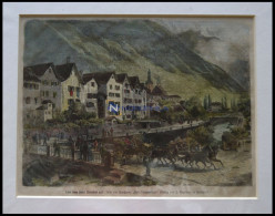 CHUR: Teilansicht Vom Hotel Steinbock Aus, Kolorierter Holzstich Um 1880 - Lithografieën