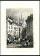 LAUSANNE, Teilansicht, Brunnenszene, Stahlstich Von Bartlett/Wallis, 1836 - Lithografieën