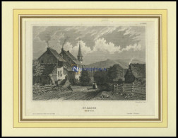 ST. JACOB B. BASEL, Gesamtansicht, Stahlstich Von B.I. Um 1840 - Lithografieën