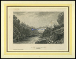 INDIEN: Hindostan, Die Seilbrücke Bei Tiri, Stahlstich Von B.I. Um 1840 - Litografía