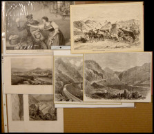 VARIA - DIVERSES 1845-1896, Konvolut Von 6 Verschiedenen Stahlstichen Und Holzschnitten, Dabei Postwagen Auf Korsika, Te - Litografía