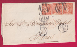 ESPAGNE SPAIN N°81 X3 CADIX 1866 TAXE ECHANGE 5C POUR PARIS TRIPLE PORT LETTRE - Cartas & Documentos