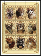Kongo-Zaire 1997 - Mi-Nr. 1304-1312 B ** - MNH - Gelb - Katzen / Cats - Unused Stamps