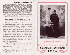 Calendarietto -o Glorioso S.antonio - Spoleto - Anno 1936 - Klein Formaat: 1921-40