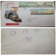 D)1998, INDONESIA, ON CIRCULATED MAIL FROM INDONESIA TO PERU, CERTIFIED MAIL, TRAINS AND WAGONS, PASSENGERS, COAL TRANSP - Indonésie