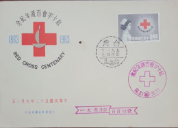 D)1963, TAIWAN, ON FIRST DAY OF ISSUE, CENTENARY OF THE RED CROSS, TEN WORDS TO COMMEMORATE THE CENTENARY WEEK, FDC - Other & Unclassified
