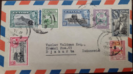 D)1949, CEYLON, CIRCULATED LETTER FROM CEYLON TO INDONESIA, AIR MAIL, WITH CANCELLATION STAMPS ON NATIONAL MOTIVE STAMPS - Sri Lanka (Ceylan) (1948-...)