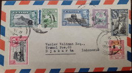 D)1949, CEYLON, CIRCULATED LETTER FROM CEYLON TO INDONESIA, AIR MAIL, WITH CANCELLATION STAMPS ON NATIONAL MOTIVE STAMPS - Sri Lanka (Ceylon) (1948-...)