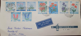 D)1964, LEBANON, COVER CIRCULATED FROM LEBANON TO PERU, RIVIERA HOTEL BEIRUT, FLORA STAMPS, HYACINTH, HYACINTHUS ORIENTA - Liban