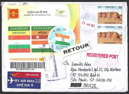 2023-2024 India - Brazil- India, Insufficent Address, National Flag,Fort,Returned Registered Cover (**) Inde Indien - Brieven En Documenten