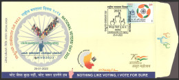 India 2023 National Voters' Day, Democracy, Map,Hand, Ashok Chakra, Rights To Vote, Special Cover (**) Inde Indien - Storia Postale