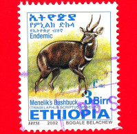 ETIOPIA - Usato - 2002 - Tragelafo Striato - Antilopi - Menelik's Bushbuck - 3 - Form. 25 X 33 Millimetri - Ethiopie