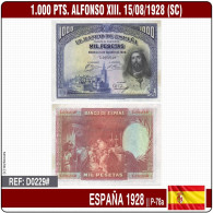 D0229# España 1928. 1.000 Pts. Alfonso XIII. 15/08/1928 (SC) P-78a - 1000 Peseten