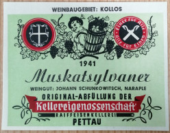 Muskatsylvaner Label-Etikett, 1941, Slovenija, Ptuj-Pettau, Cca 13x10 Cm - Vino Bianco