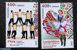 Armenia 2023 Folk Dance, Joint Issue Belarus 2v, Mint NH, Performance Art - Various - Dance & Ballet - Folklore - Danza