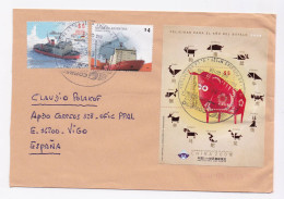 ENVELOPPE DE VILLA LA AUGOSTURA POUR VIGO DU 28//2013 ANNEE DU BOEUF + BATEAUX - Cartas & Documentos