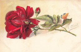 ARTS - Peintures Et Tableaux - Un Papillon Sur Une Rose - E.Guillot - Carte Postale Ancienne - Paintings