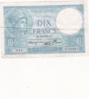 10 Francs Minerve Plis Centrale - 10 F 1916-1942 ''Minerve''