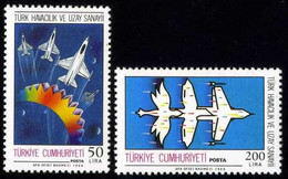 Türkiye 1988 Mi 2831-2832 MNH Jets, General Dynamics F-16 "Fighting Falcon" And Gear - Unused Stamps