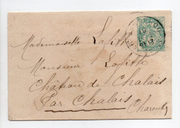 - Entier Postal SAINT-ASTIER (Dordogne) Pour CHALAIS (Charente) 1.1.1907 - 5 C. Vert-bleu Type Blanc - Date 434 - - Standard Covers & Stamped On Demand (before 1995)