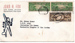 75214 - USA - 1953 - 2@20¢ Luftpost MiF A LpBf FLORAL PARK, N.Y. -> JERUSALEM (Jordanien) - Brieven En Documenten