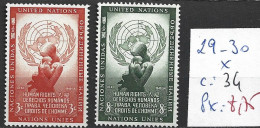 NATIONS UNIES OFFICE DE NEW-YORK 29-30 * Côte 34 € - Unused Stamps