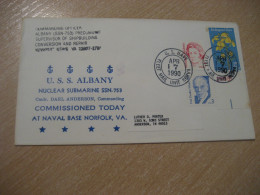 NORFOLK 1990 USS Albany NUCLEAR SUBMARINE SSN-753 Commissioned Ship Cancel Cover USA Ships Maritime - Sous-marins