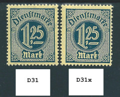 MiNr. D 31 + D 31x  ** - Dienstmarken