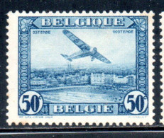 BELGIQUE BELGIE BELGIO BELGIUM 1930 AIR POST MAIL STAMP AIRMAIL FOKKER FVII/3m OVER OSTEND 50c MH - Postfris