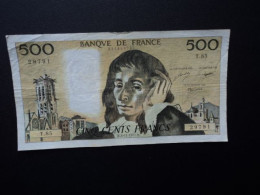 FRANCE : 500 FRANCS  3-11-1977   FAYETTE 71 / PICK 156d     TTB * - 500 F 1968-1993 ''Pascal''