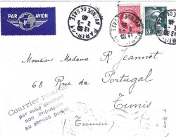 2F Gandon 1F Cérès Mazelin Paris 2/2/1946 Pour Tunis Griffe Courrier Retardé Accident Air France Du 5/2 En Espagne - Cartas Accidentadas