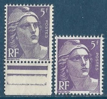 France - 1951 - Variété - Marianne De Gandon 5 F. Violet Normal + 5 F. Violet Vif- Y&T N° 883 **  Neuf Luxe TB - Neufs