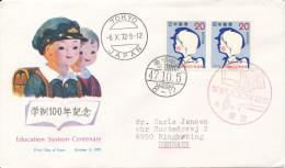 Japan FDC 5-10-1972 Education System Centenary With Cachet Sent To Denmark Also Stamps On The Backside Of The Cover - FDC