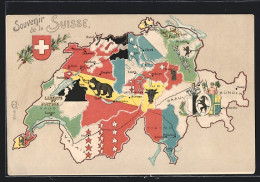 Lithographie Schweiz, Landkarte Der Schweiz Mit Kantonen  - Other & Unclassified