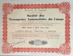 Société Des Messageries Automobiles Du Congo - Aketi  - 1927 - Obligation De 1000 Francs 7 % (Unissued) - Africa