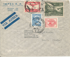 Argentina Air Mail Cover Sent To Sweden 13-12-1951 Topic Stamps - Aéreo