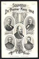 AK Schweiz, Souvenir Du Premier Mars 1848, Aime Humbert, Fritz Courvoisier, Ami Girard  - Other & Unclassified
