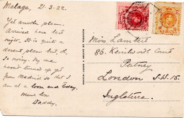75255 - Spanien - 1922 - 15c Alphonse MiF A AnsKte BahnpostStpl MALAGA-MADRID AMB ... -> Grossbritannien - Briefe U. Dokumente